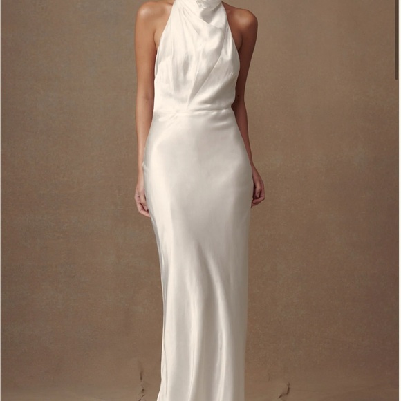 Meshki Ivory Satin Backless Halter Dress - Picture 3 of 9